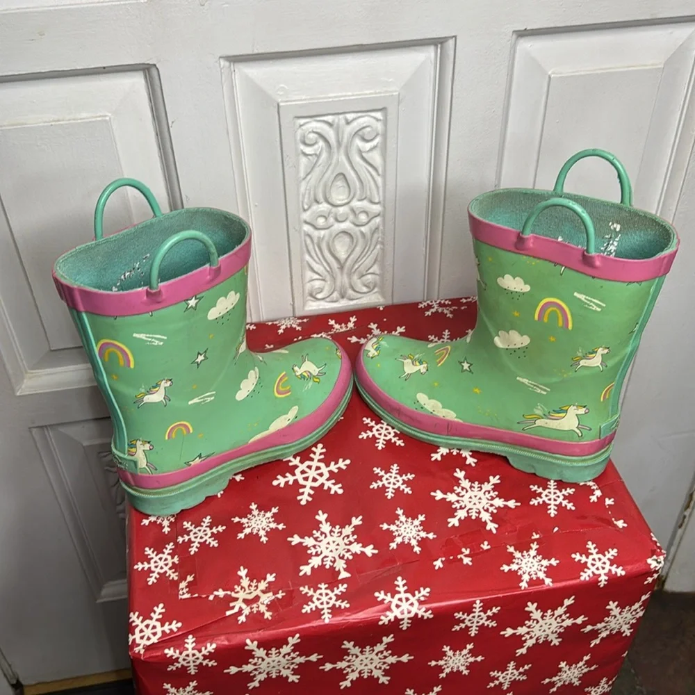 Blue Mountain Girls Unicorn Print Rain Boots Size 1